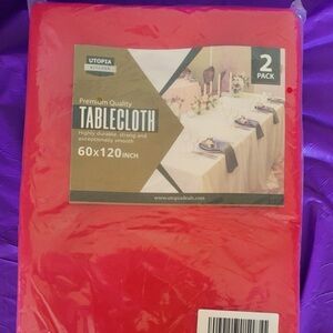 60”x 120” Red Rectangle Tablecloths (2pk) by Utopia, brand new.